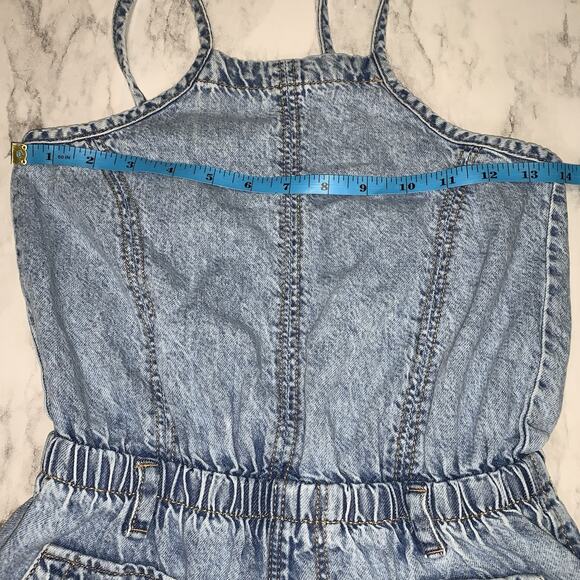 Zara Girls Denim Dungaree Jumpsuit Wide Leg Pockets Open Back Size 9 - Picture 7 of 12